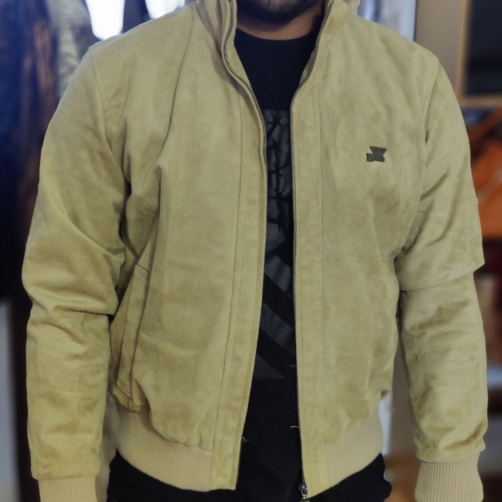 Vintage Emporio Armani Men's Tan Suede Bomber Jacket  Size Small